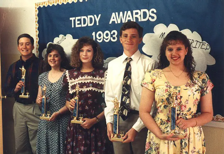 Group holding trophies at 1993 Teddy Awards