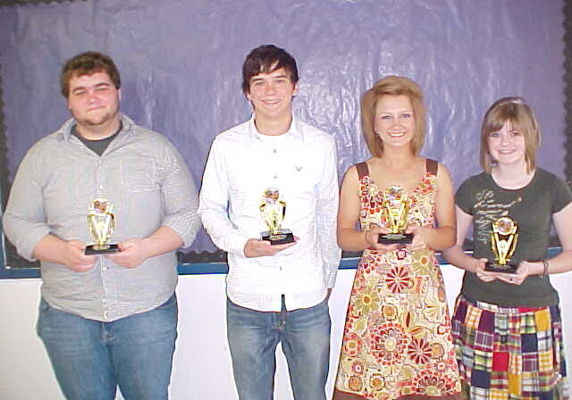 Young individuals showcasing their trophies